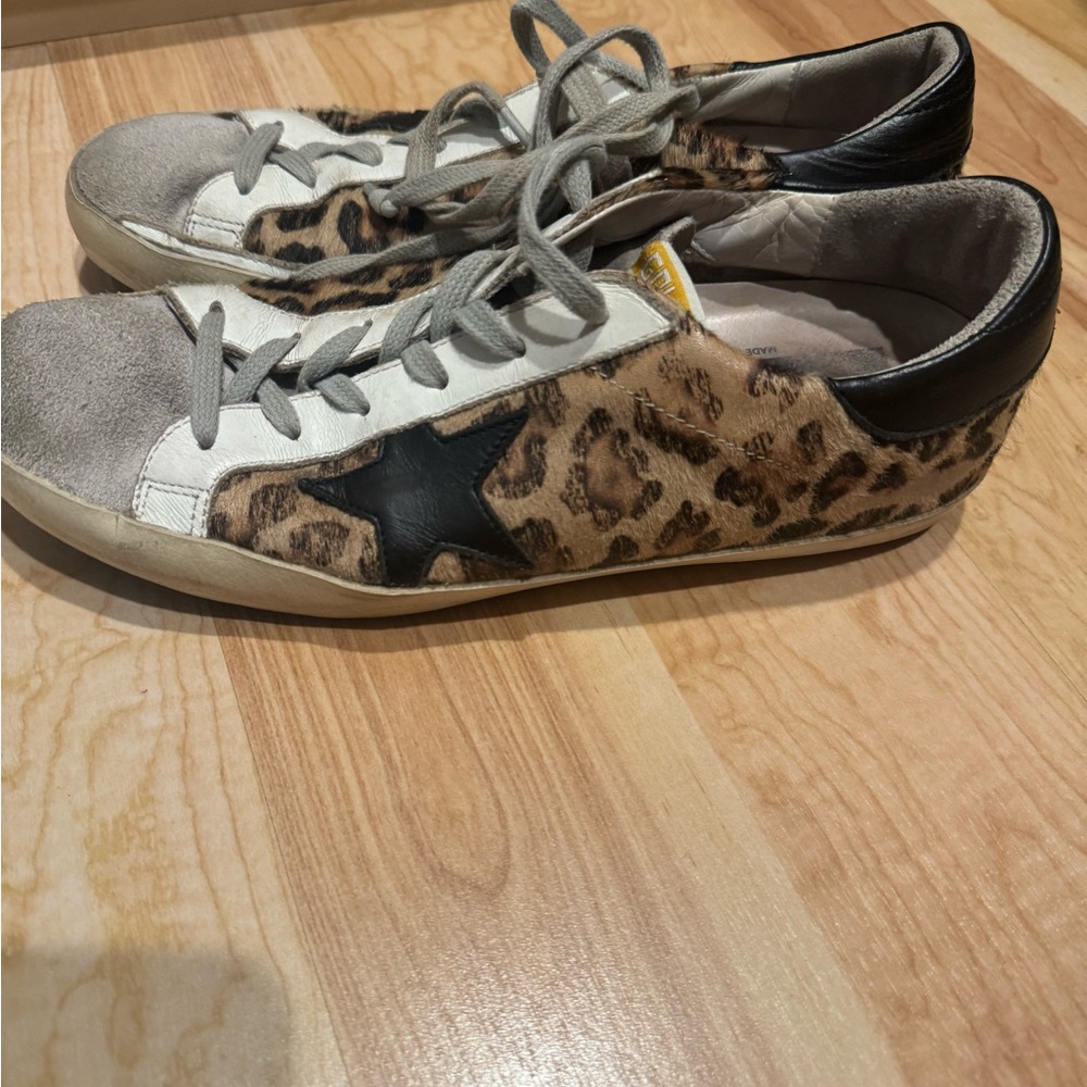 Golden Goose Leopard Print Low-Top Sneakers with Black Star